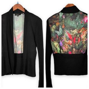 Ted Baker London Black Waterfall Cardigan Sweater with Bold Floral Back Sz 4 (1)
